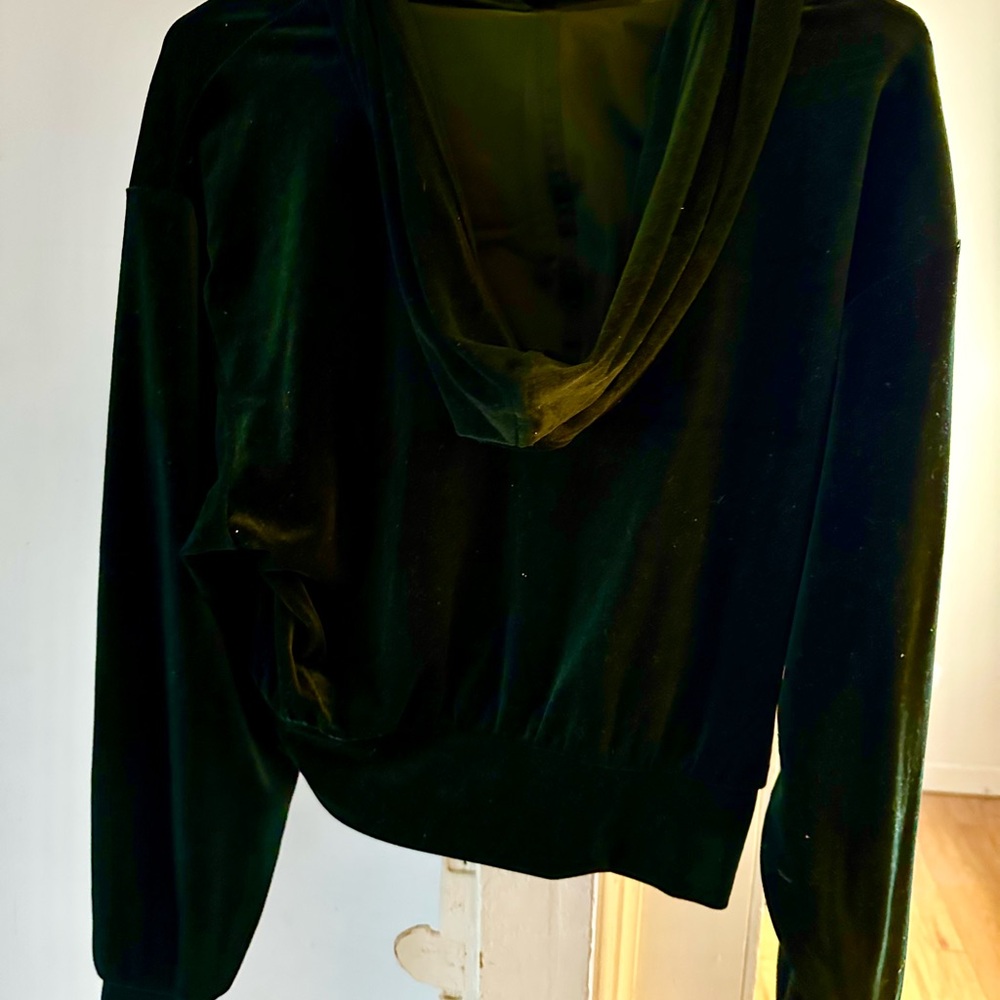Express Velvet Green Hooded Top - Picture 3 of 3